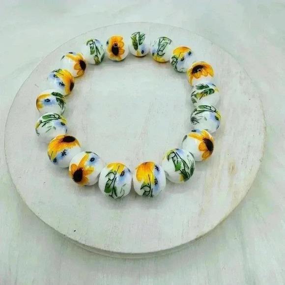 Chinese-Style Ceramic Sunflower Beaded Bracelet - Picture 5 of 5